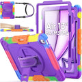 SEYMAC stock Case for iPad Air 13-inch M4-M2 2026-2024 (Gen 8-6), Shockproof Heavy Duty Case with Screen Protector, Pencil Holder, Rotating Stand, Hand Strap, Shoulder Strap, Purple