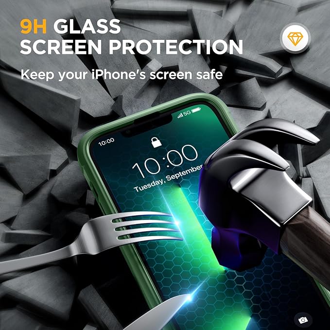 Miracase for iPhone 13 Pro Case 6.1",Full-Body Protection,Clear Bumper Case with Built-in 9H Tempered Glass Screen Protector,Military-Grade Drop Protection Outdoor Phone Case for iPhone 13 Pro,Green