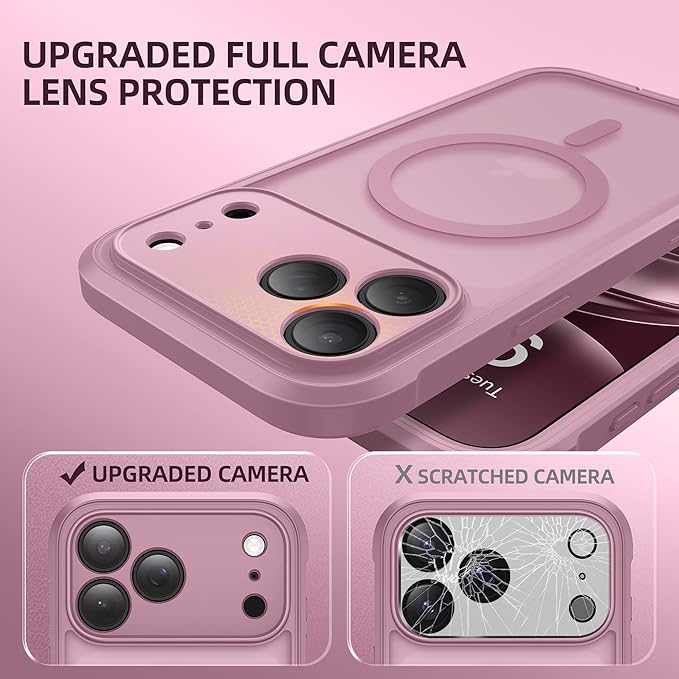 BERFY for iPhone 17 Pro Max Case, Compatible with MagSafe, Built-in Glass Screen Protector, Camera Protection, Shockproof Full Body Phone case 6.9", Translucent Palevioletred