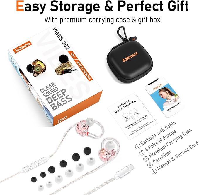 Vibes 202ML Wired Earbuds - HiFi in Ear Headphones for iPhone 5–14, Noise Isolating Ear Buds w/ Mic - Clear Sound, Deep Bass, Comfort-Fit Earphones - MMCX–LTN, Silver Plated Cord, Carrying Case