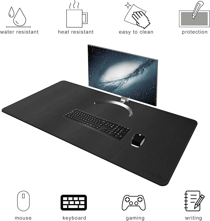 Chihein 39" x 20" 3XL Desk Mat with Cork & PU Leather (Black), Dual Sided Desk Pad, Waterproof Computer Desk Mat for Gaming, Office, Home