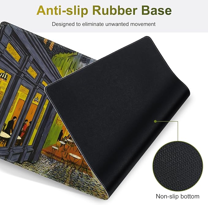 Large Gaming Mouse Pad Set, 4 in 1 Ergonomics Keyboard Desk Mat Memory Foam Wrist Rest, Computer PC Extended Game Mousepad, Non-Slip Desk Matt Easy Typing Pain Relief I Terrace of the Cafe