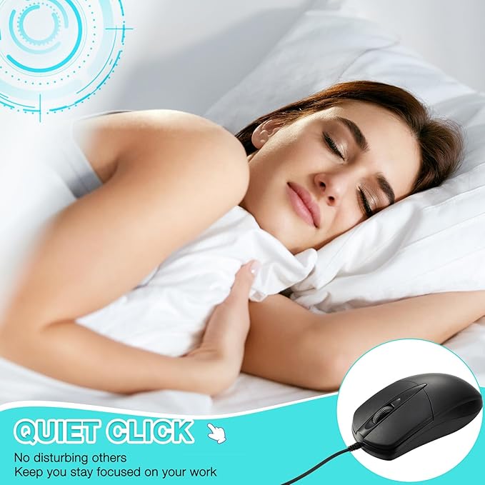 Kathfly 50 Pcs Black Wired USB Computer Mouse Bulk 1000 DPI 3 Button Corded Mouse with Home Office Noiseless Simple USB for Computer Laptop Desktop PC