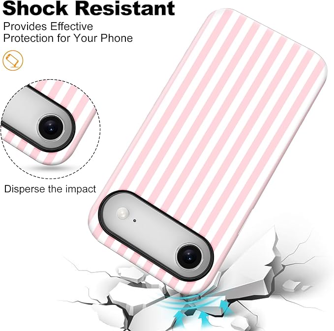 Magnetic for iPhone 17 Air Case Cute Stripes Phone Case, Shockproof Slim TPU and Hard PC Protective Phone Cover Compatible with MagSafe Designed for Women Girls, Pink and White