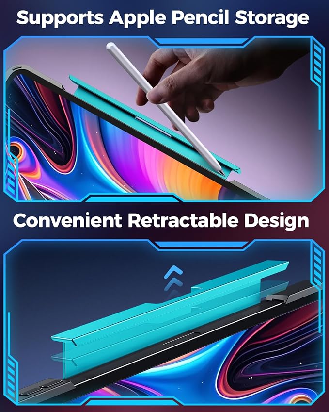 TSQQST Clear Wireless Keyboard Case for iPad Pro 13 Inch M5/M4 2025/2024 with Pencil Holder & Multi-Touch Trackpad, Visible PCB High-Tech Style, 3-Brightness & 7-Color Backlight, 360 Rotatable, Blue