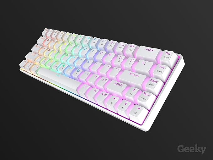 Geeky GK65 65% | Hot Swappable Mechanical Gaming Keyboard | 68 Keys Multi Color RGB LED Backlit for PC/Mac Gamer | ANSI US American Layout (White, Mechanical Brown)