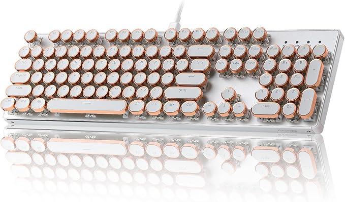 YUNZII QL108 Typewriter Style Mechanical Gaming Keyboard,Full Size Hot Swappable RGB Backlit Keyboards,Metal Panel Retro Punk Round Keycaps,USB Wired Computer Keyboard (Silver, Onyx Gray Switch)
