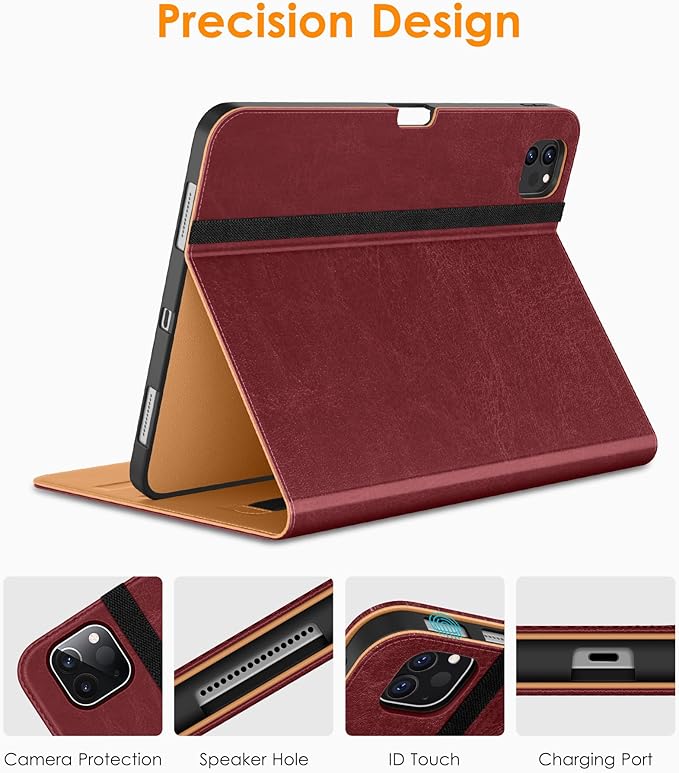 DTTO for iPad Pro 12.9 6th / 5th / 4th / 3rd Generation Case 2022/2021/2020/2018, Leather Folio Stand Cover with Built-in Apple Pencil Holder -Auto Wake/Sleep and Multi Viewing Angles, Burgundy Red
