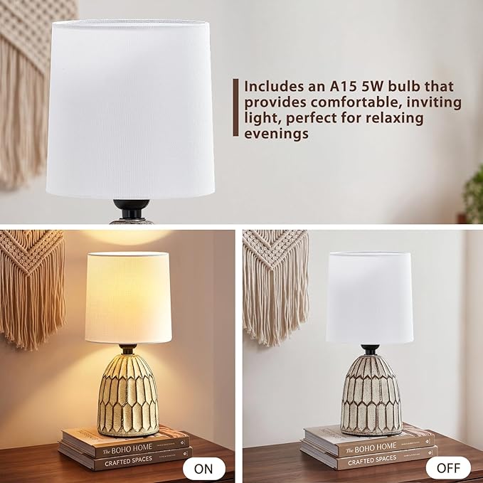 EJIAXIN Small Table Lamp -13.5" Boho Lamp - Bedside Lamps - Farmhouse Rustic Ceramic Table Lamp for Bedroom, Living Room, Nightstand, Office, Side Desk Lamp, End Table Lamp