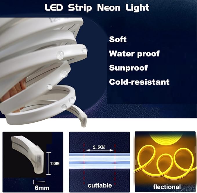 Pink Neon LED Strip Lights, 16.4ft 12V Waterproof Flexible Light for Indoor/Outdoor Decoration (Includes Power Adapter)
