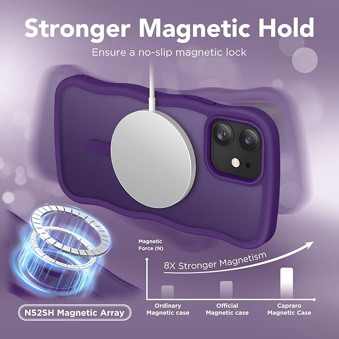 CAPRARO Cute for iPhone 12 Case & iPhone 12 Pro Case, Compatible with MagSafe, [Curly Wave Edge] [Camera Protection] [14 FT Drop Protection] Magnetic for iPhone 12/12 Pro, Deep Purple