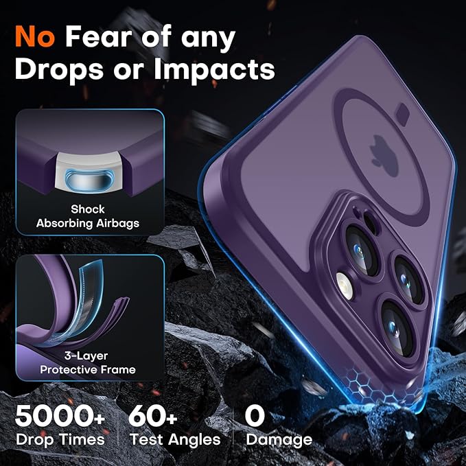 TOCOL Magnetic for iPhone 14 Pro Case, Upgraded Full Camera Protection, Compatible with Magsafe, Drop Protection, Translucent Matte Back Bumper Phone Cover 6.1-Inch (Midnight Purple)