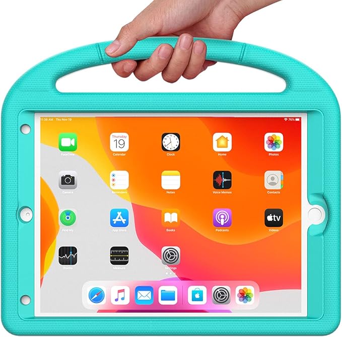 Kids Case for iPad 10.2 & 10.5, iPad 9th/8th/7th Generation 10.2" 2021 2020 2019 Case with Screen Protector, iPad Air 3rd Gen/Pro 10.5 inch Protective Cover with Handle Stand, Cyan