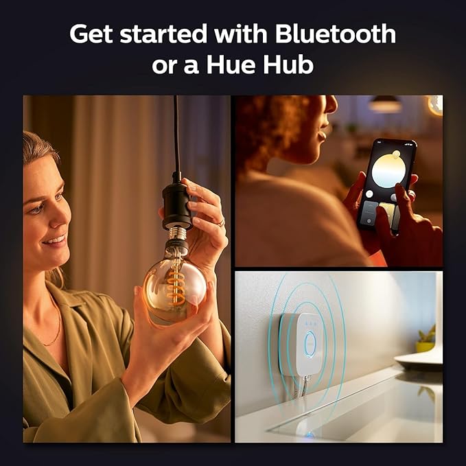 Philips Hue Smart 60W G40 Filament LED Bulb - White Ambiance Warm-to-Cool White Light - 4 Pack - 550LM - E26 - Indoor - Control with Hue App - Works with Alexa, Google Assistant and Apple Homekit