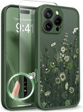 GVIEWIN for iPhone 16 Pro Max Case Compatible with MagSafe, [Military Grade Protection] [Screen Protector] Full Camera Protection Floral Translucent Women Magnetic Phone Case, Floratopia/Forest Green