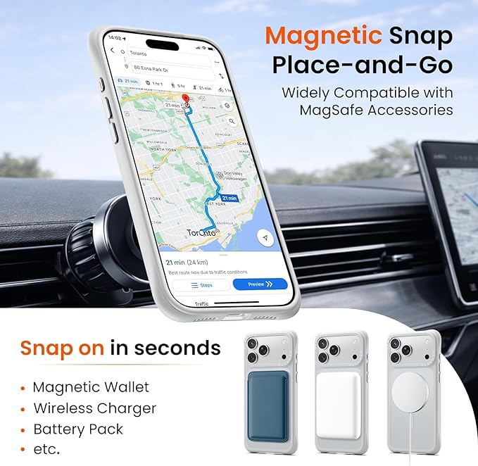 ORNARTO Magnetic for iPhone 17 Pro Max Case, 20FT Military-Grade Drop Protection, Compatible with MagSafe, Slim Shockproof Translucent Matte Phone Case for iPhone 17 Pro Max 6.9", Light Gray