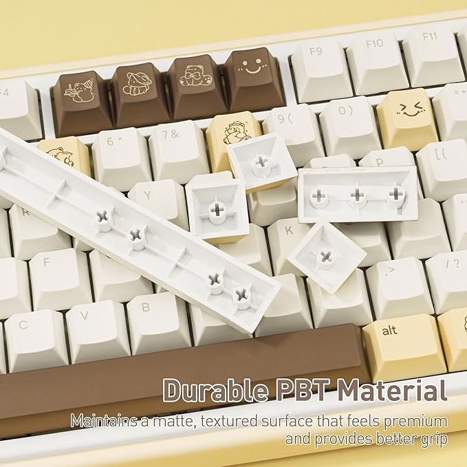 Little Bear Keycaps 134 Keys - Cherry Profile Custom PBT Key Caps, Dye-Sublimation Cute Yellow and White Keycap Set for Cherry MX Switches Mechanical Keyboards (60%/65%/75%/80%/100% Layout)