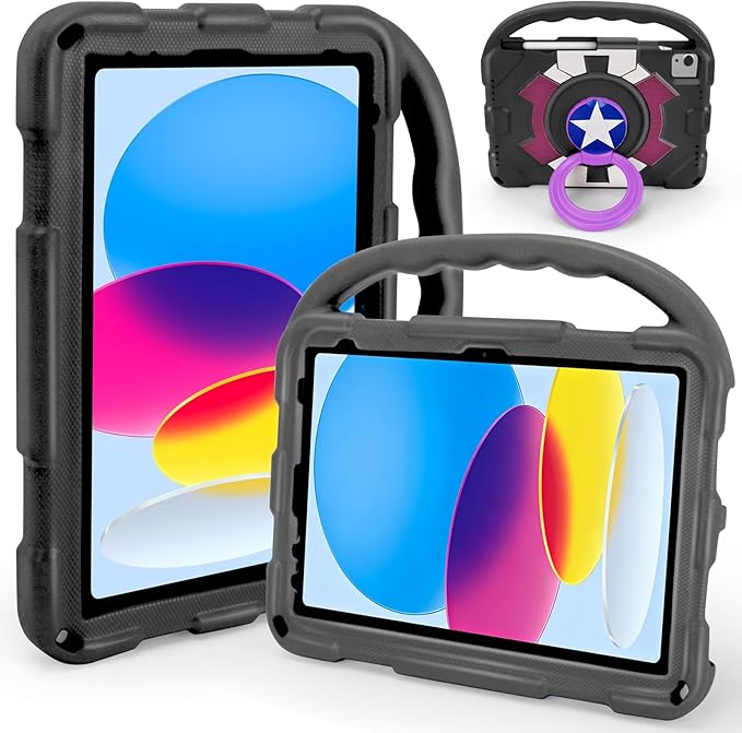 Case for iPad Air 11-inch M3 (2025)/M2 (2024), iPad Air 5th (2022)/4th Gen (2020) 10.9 Inch,iPad A16 11th Gen 2025/iPad 10th Gen 2022,Shockproof Lightweight Cover with Stand Convertible Handle.Black