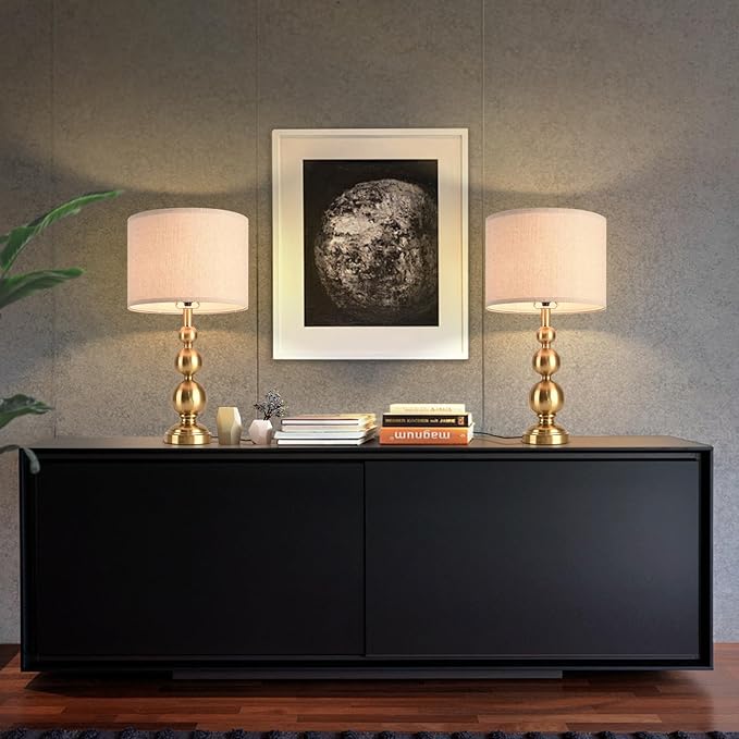 Ziqqeelam Gold Table Lamp Set of 2, 24.4" Table Lamps for Living Room, Gold Tall Skinny Table Lamps, Modern Buffet Lamp for Bedroom Bedside, Nightstand, Desk, End Table, Entry Way