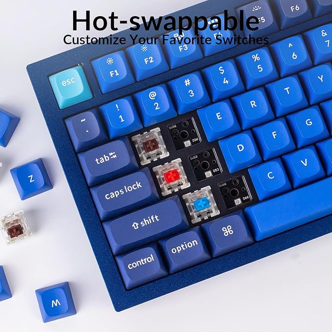Keychron Q3 Wired Custom Mechanical Keyboard Knob Version, TKL Tenkeyless QMK/VIA Programmable Macro with Hot-swappable Gateron G Pro Brown Switch Compatible with Mac Windows Linux (Blue)