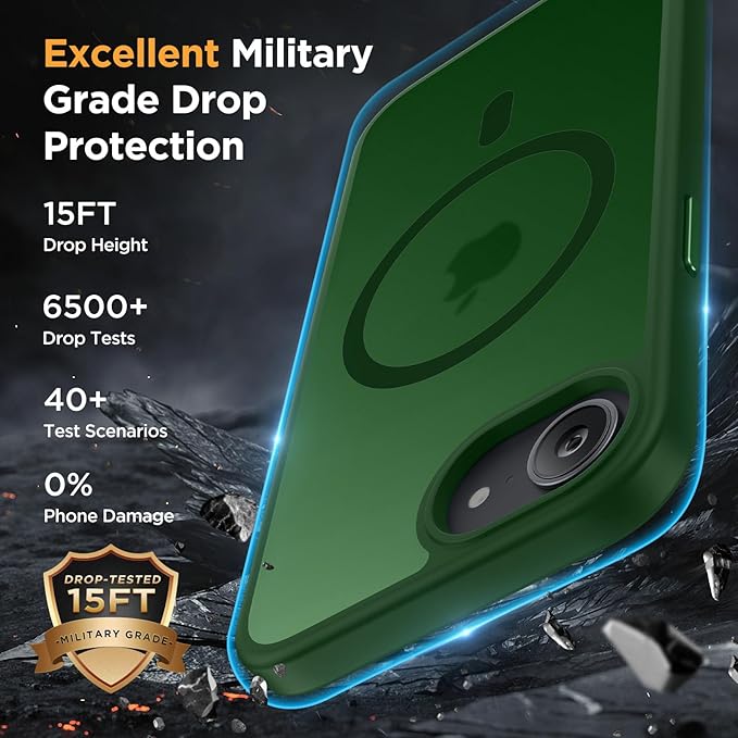 Miracase for iPhone 16e case & iPhone 17e Case for MagSafe [with 2×9H+ Screen Protectors] TOP Military-Grade Protection Shockproof with Velvet Touch for iPhone 16e/17e Phone Case 6.1", Dark Green
