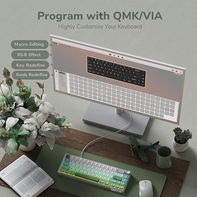 RK ROYAL KLUDGE R65 Wired Mechanical Keyboard, 60% Percent Creamy Gaming Keyboard Gasket Mount RGB Backlit with Programmable Knob, MDA Profile PBT Keycaps, QMK/VIA, Hot Swappable Linear Switch, Cyan