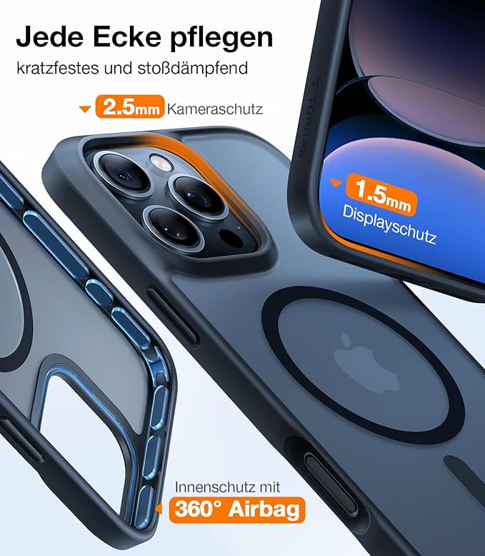 TORRAS Magnetic Shockproof for iPhone 16 Pro Max Case, [Fit for MagSafe] [Military-Grade Drop Tested] Translucent Slim Protective for iPhone 16 Pro Max Case Anti-Fingerprint Anti-Scratch, Black