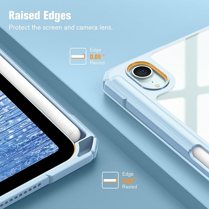 Fintie Hybrid Slim Case for iPad Mini 7 (A17 Pro, 7th Generation) 2024 / iPad Mini 6 (6th Gen) 8.3 Inch, [Built-in Pencil Holder] Shockproof Cover Clear Transparent Back Shell, Blue