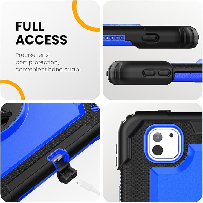 timecity Case for iPad Pro 13 Inch M5 2025/ M4 2024, 360° Rotating Stand, Pencil Holder & Wireless Charging, Shockproof with Screen Protector & Shoulder Strap - for Designers & Professionals,Dark Blue