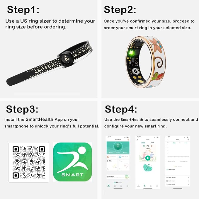 Yihou Smart Ring for Women Health Ring Fitness Ring with Enamel Fitness Tracker with Heart Rate Monitoring Sleep Monitor Distance Pedometer Calorie No Subscription Fee for Android iOS 6#