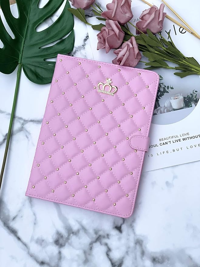 Changjia for iPad Pro 12.9 Inch Case 6th/5th/4th/3rd Generation (2022/2021/2020/2018),Crown Diamond Bling Cute PU Leather Smart Auto Sleep/Wake Stand Shockproof Protective Case for iPad 12.9 Inch,Pink