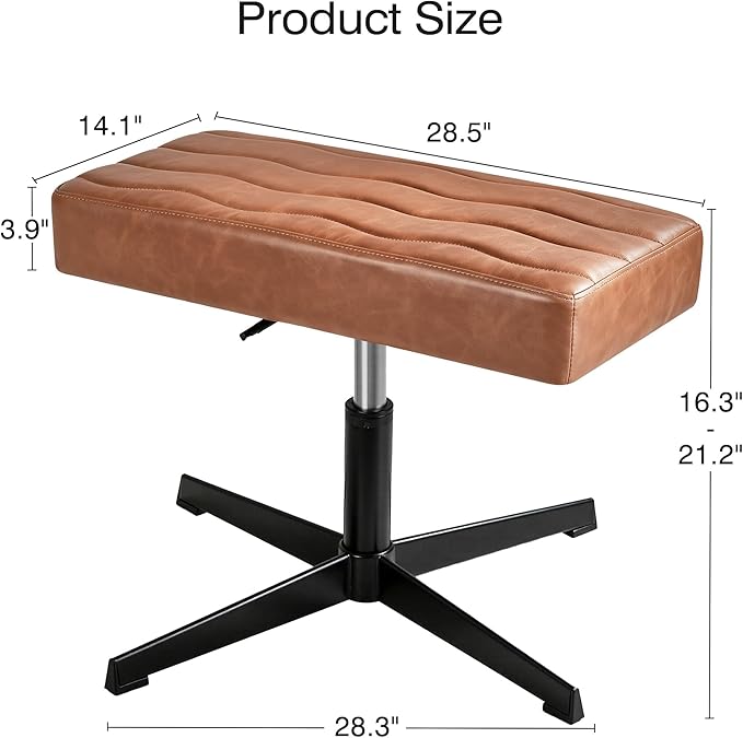 VECELO Under Desk Footrest, PU Ergonomic Foot Rest with Comfort Padding, Height Adjustable for Relieving Leg Pain, Stiffness, and etc, Brown