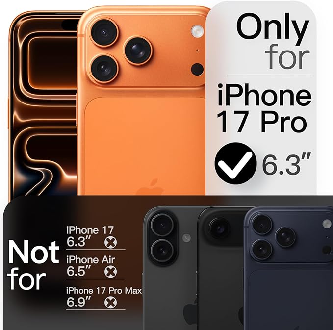 JETech Magnetic Slim Case for iPhone 17 Pro 6.3-Inch, Compatible with MagSafe, Ultra-Thin Lightweight Minimalist Phone Cover with Matte Finish and Full Camera Lens Protection (Orange)