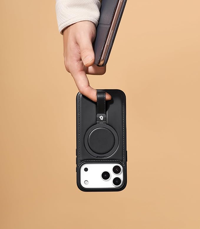 Butaiga for iPhone 17 Pro Max Leather Case with Stand, Anti-Slip Grip Ring, Fits for MagSafe (Black, iPhone 17 Pro Max)