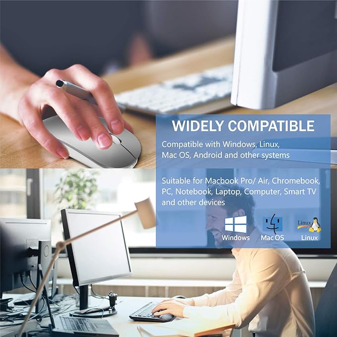 Bluetooth Wireless Mouse for MacBook Air Mac Pro Laptop Computer iPad Pad PC Laser Optical Rechargeable Mini Slim Silent Mouse Widely Used Desktop Hp iMac (Gray)