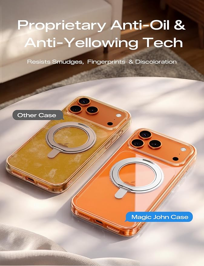 MAGIC JOHN 360° Rotatable Magnetic Invisible Stand for iPhone 17 Pro Max Case [Camera Control Button] [Compatible with MagSafe] 16FT Shockproof for iPhone 17 Pro Max Case with Kickstand, Clear