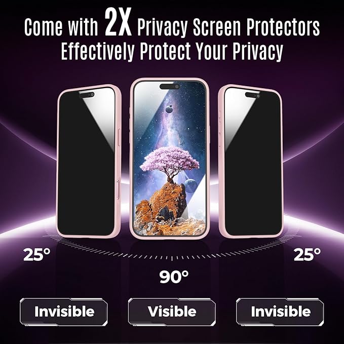 Symcele Designed for iPhone 16 Case, Compatible with MagSafe, with Privacy Screen Protectors X2, [Camera Protection] [15FT Military Drop Protection] Shockproof Phone Case, 6.1", Pink