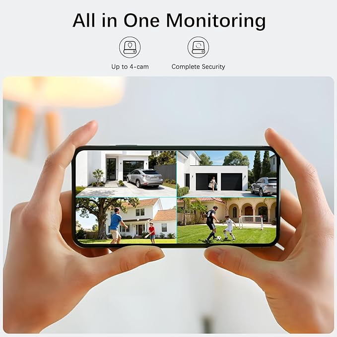 Solar Security Cameras Wireless Outdoor,4 Cam-Kit,Solar-Powered,No Subscription,Home Security Cameras System with 4MP Color Night Vision,Auto Tracking,Spotlight & Siren,64GB Memory Card,2.4 & 5G WiFi