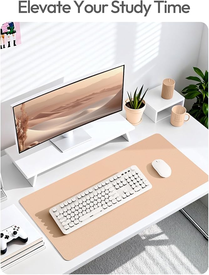 YSAGi Leather Desk Protector, Office Mat, Large Mouse Pad, Non-Slip PU Leather Blotter, Laptop Desk, Waterproof Writing Pad for Office and Home (Latte, 23.6" x 13.8")