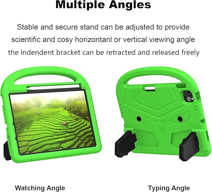 Kids Case for Apple iPad Air 11 inch M3/M2 & iPad Pro 11 inch M5/M4 (2025/2024) with Pencil Holder/Handle/Kickstand Lightweight Soft EVA Foam Shockproof Stand Girls Boys Cover, Green Bird