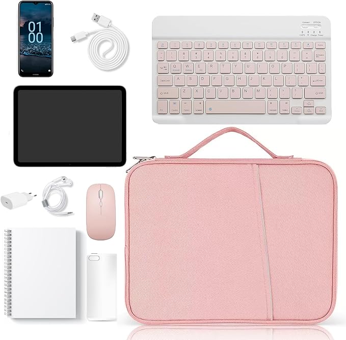 Crienten 12.9 Inch Tablet Sleeve Bag for Women Fits iPad Pro 12.9 M2 2022/2021/2020/2018/Pro 12.9 2017, Surface Laptop Go 12.4", Galaxy Tab S8+ 12.4", Waterproof Bag Carrying Case with Pocket (Pink)