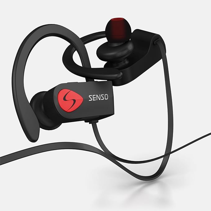 SENSO Bluetooth Headphones, Best Wireless Sports Earbuds w/Mic IPX7 Waterproof HD Stereo Sweatproof Earphones for Gym Running Workout Noise Cancelling Earphones Earbuds Noise Cancelling Headsets
