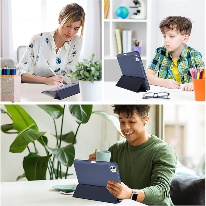 ProCase for iPad Pro 11 Inch Case M5 2025/M4 2024 5th Gen with Pencil Holder, iPad Pro 11"(Model: A3357/A3358/A3359/A2836/A2837/A3006) Trifold Stand Smart Folio with Soft TPU Back Cover -Navy