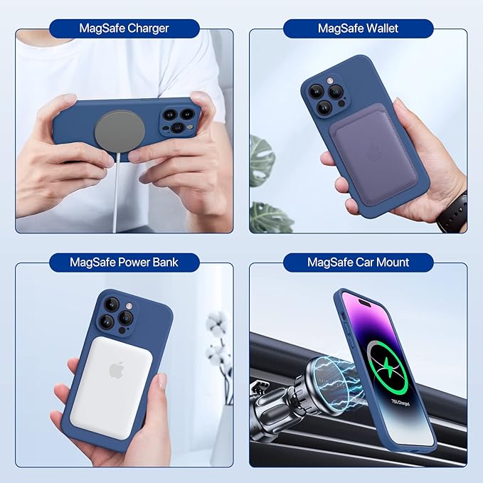 Miracase Magnetic Case Designed for iPhone 14 Pro Max Phone Case with Screen Protector,[Upgraded Enhanced Camera Protection],Shockproof Liquid Silicone Case 6.7 inch, Glass Blue Magnetic