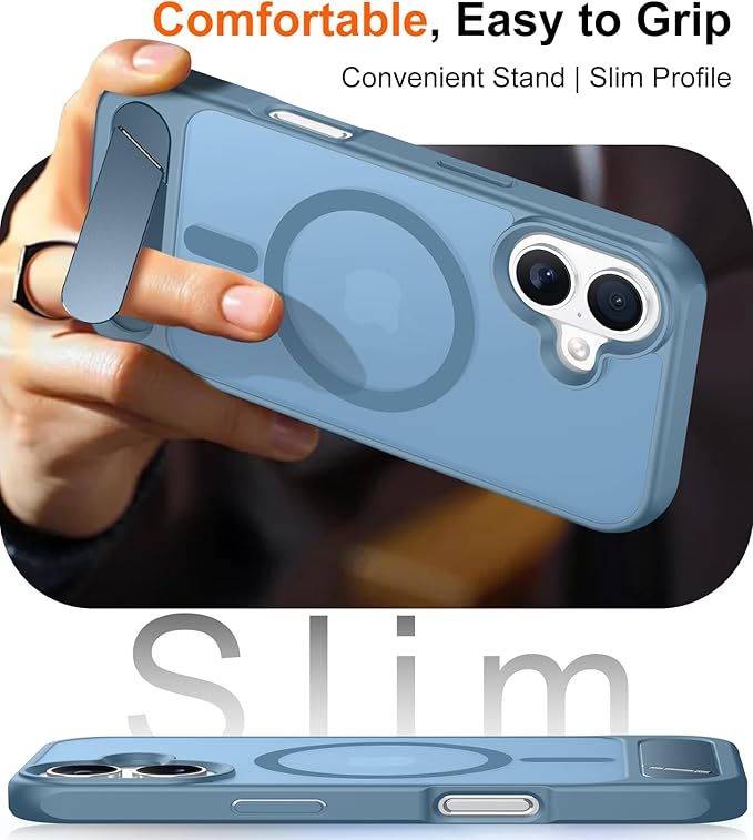Magnetic Compatible with iPhone 16 Plus Case, [Built-in Invisible Kickstand][Compatible with MagSafe][Military Grade Shockproof] Slim Translucent Matte Phone Case for iPhone 16 Plus 6.7"