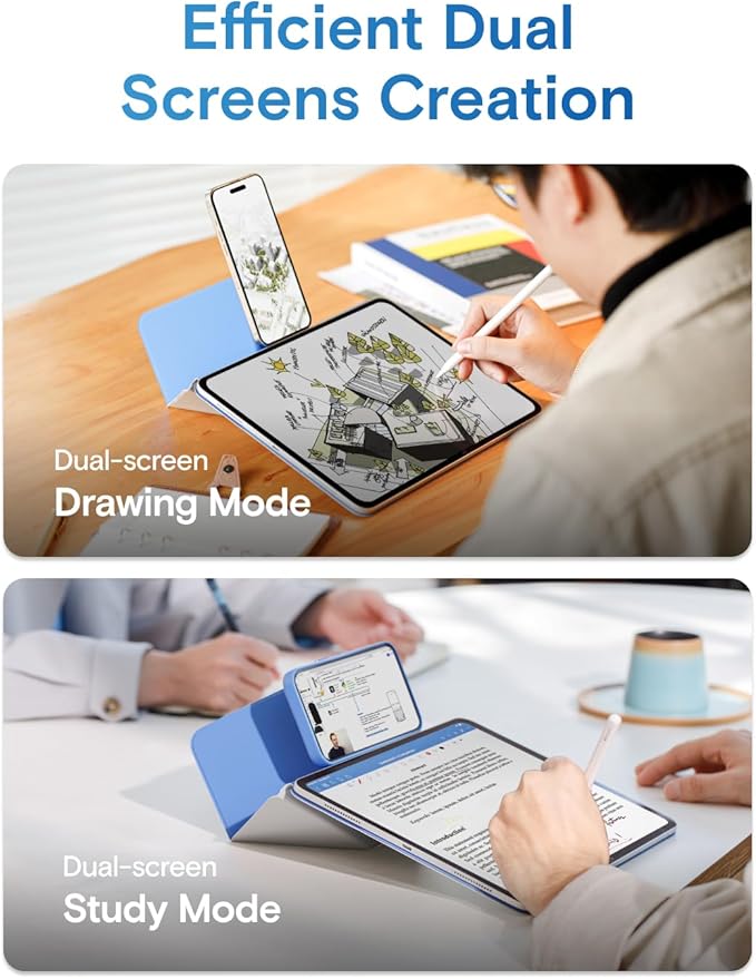 MOFT Dynamic Folio Tablet Stand for Desk Compatible with iPad Pro 11" (4th 2022 | 3rd 2021 | 2nd 2020), Slim Magnetic Tablet Holder Case with 20+ Viewing Angles, Panna Cotta x Faded Jeans