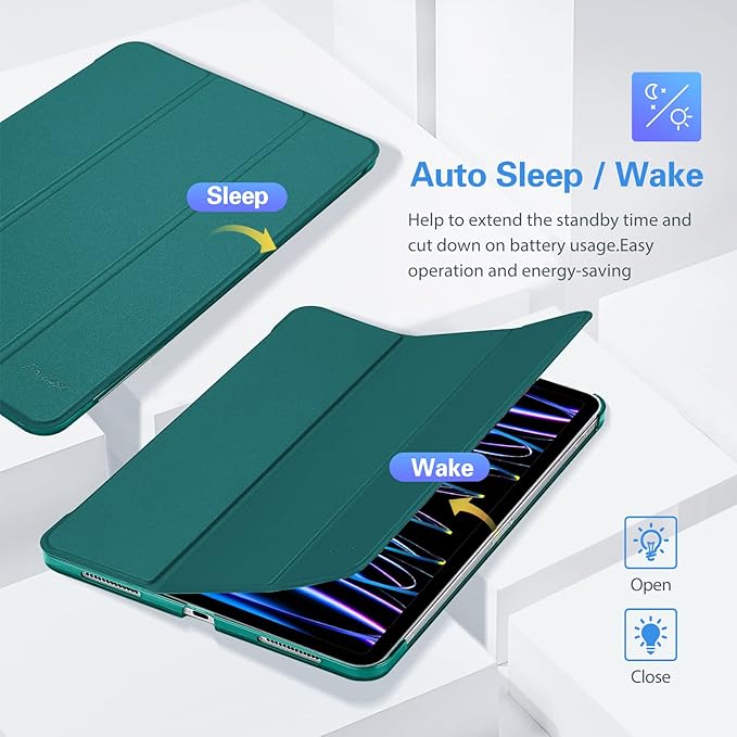 ProCase for iPad Pro 11 Inch Case 2022/2021/2020/2018(4th/3rd/2nd/1st Generation), iPad Pro 11" Slim Stand Hard Back Cover Shell Smart Folio Compatible with Pencil/Support Auto Wake/Sleep -Emerald