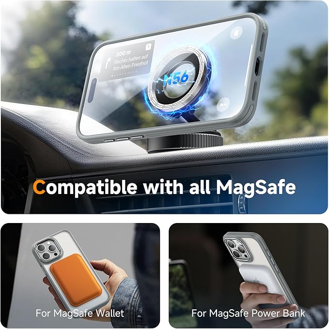 Magnetic 3 in 1 for iPhone 15 Pro Case, [Omni-Directional Protection] with 1x Screen Protector + 1x Camera Cover, [Seamless Work with Magsafe] Protective Silm Case for iPhone 15 Pro Light Gray