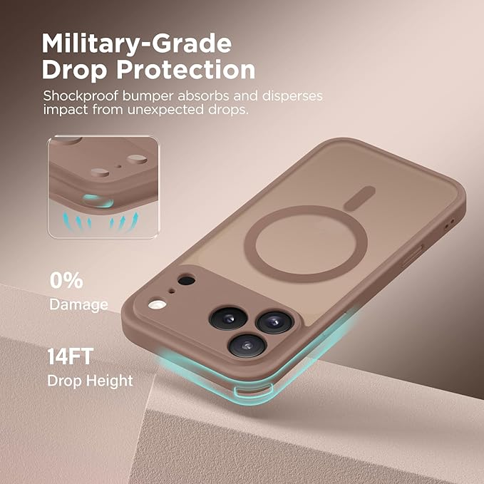 CAPRARO Magnetic for iPhone 17 Pro Max Case, Upgraded [Full Camera Protection] [Compatible with MagSafe] Protective Translucent Matte Women Girl Phone Case Cover, Brown