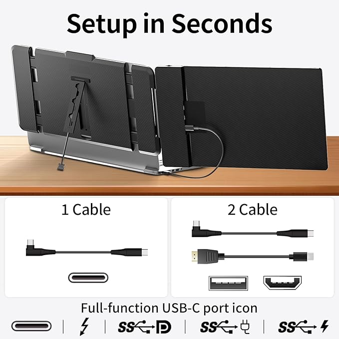 Laptop Screen Extender 14" - Dual Portable Monitor FHD 1080P IPS Second Screen for 13"-17" Laptops, Plug & Play for Trip/Remote Work Compatible with Windows/Mac/Android/Chrome